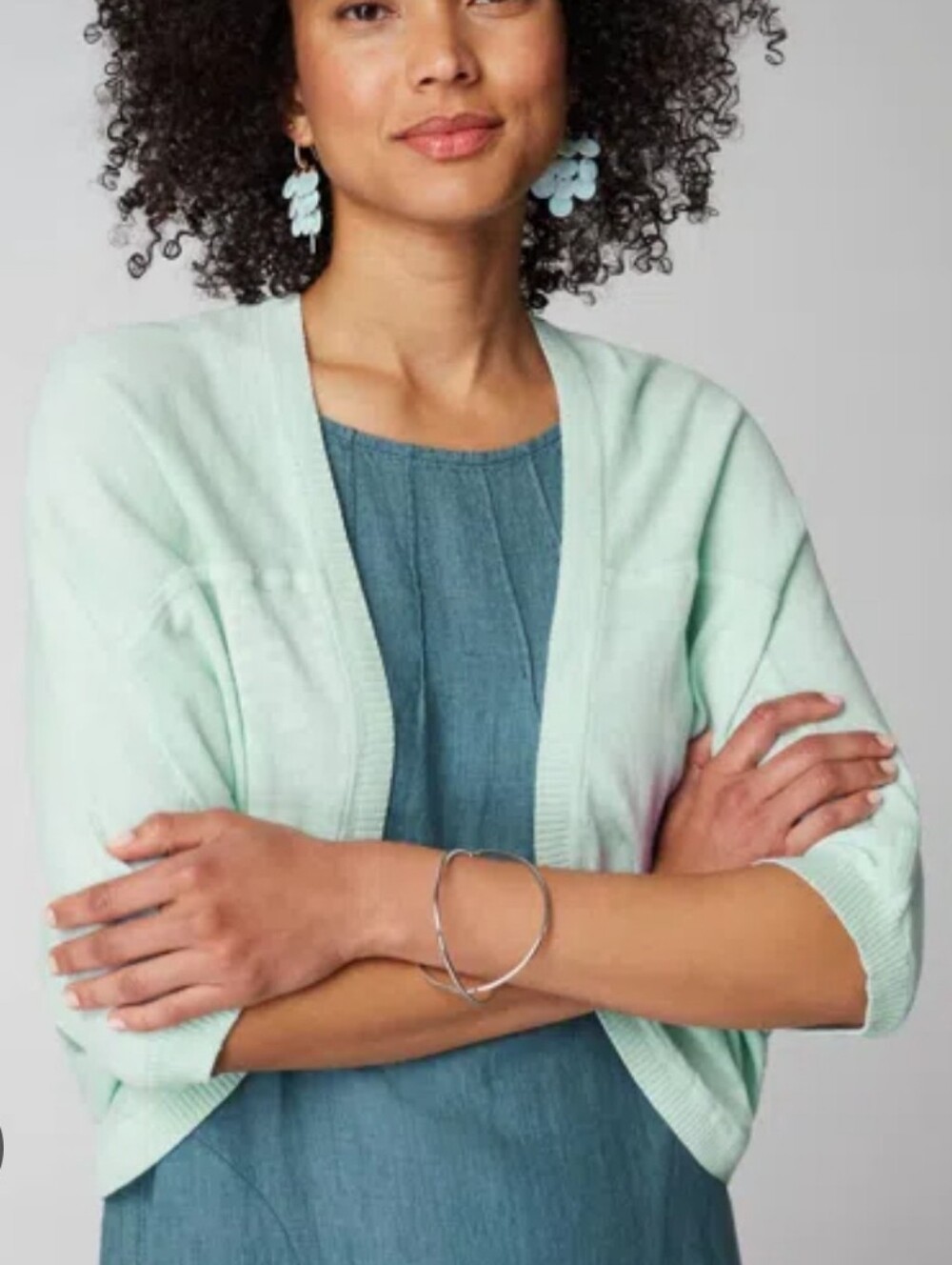 J. Jill Light Tiffany Blue Open-Front Knit Cardigan